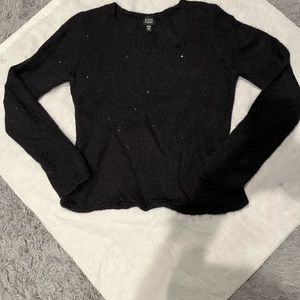 Women’s EILEEN FISHER Black V-Neck Sweater w/Subtle Sequins Sz M